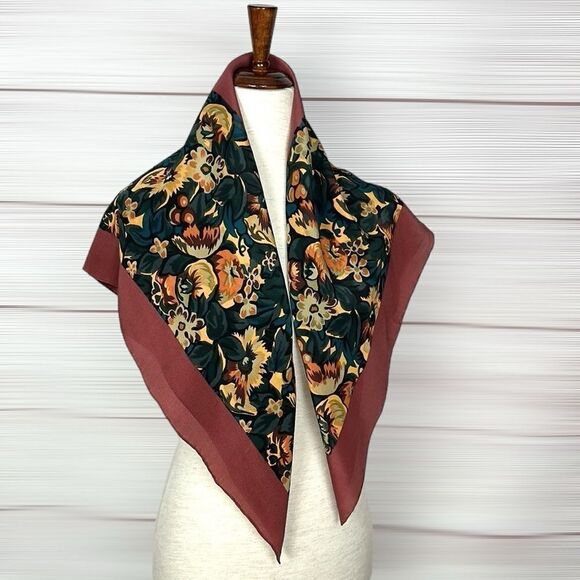 Tuscany Per Donna Silk Crepe Scarf Hand Rolled Mauve Taupe Floral - Picture 2 of 12